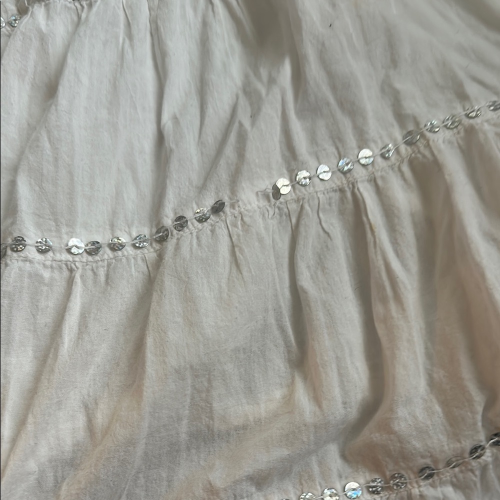 Vintage y2k Costal Cowgirl Boho sequin Cotton Gauzy White Tiered Maxi Skirt - Picture 4 of 10